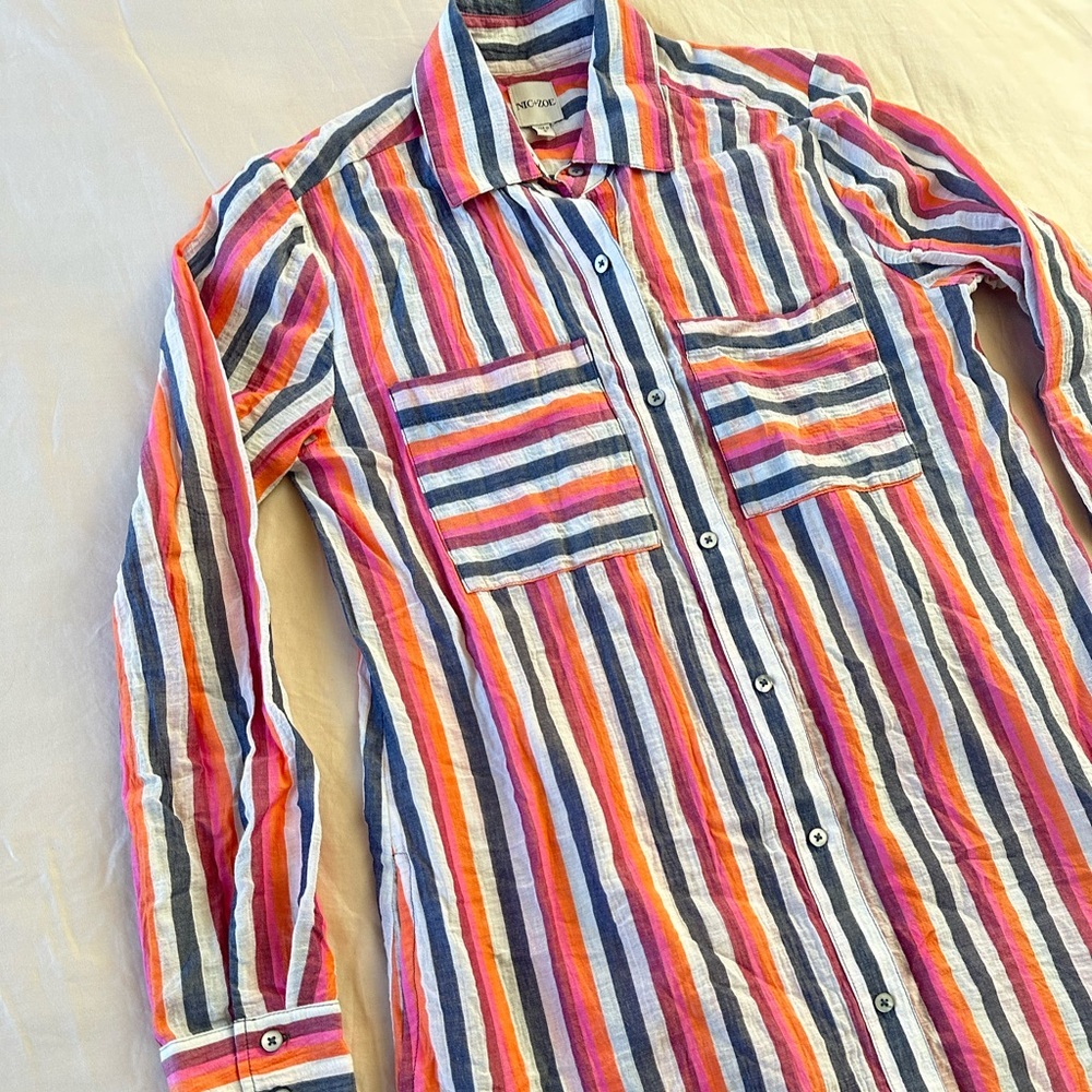 NIC + ZOE Striped Cotton Shirt Dress Size S - Picture 3 of 9